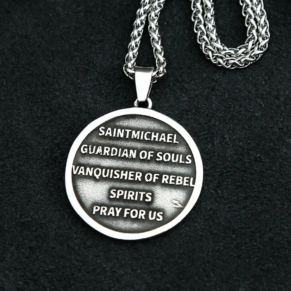 Collar con colgante de arcángel San Miguel Guardián de acero inoxidable vintage para hombre, joyería de moda, cadenas creativas, regalos al por mayor