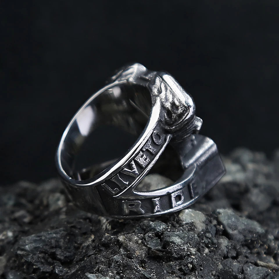 Steampunk Engine Skull Ring (316L)