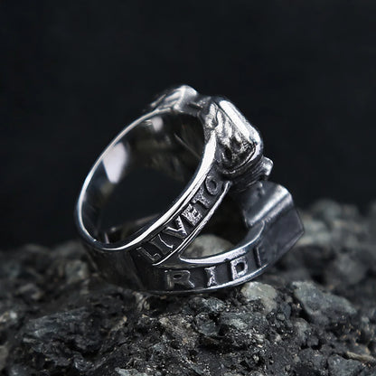Steampunk Engine Skull Ring (316L)