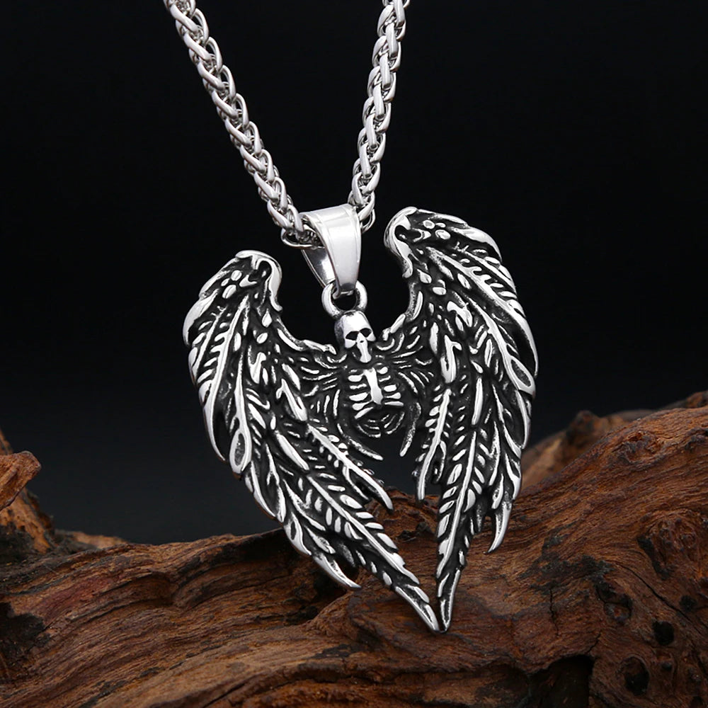 Gothic Skull Angel Wings Necklace (316L)
