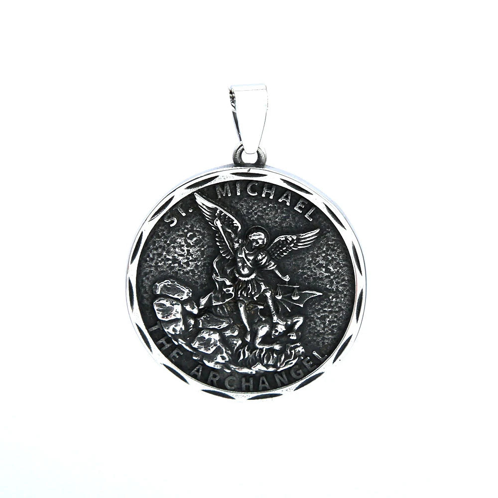 Collar con colgante de arcángel San Miguel Guardián de acero inoxidable vintage para hombre, joyería de moda, cadenas creativas, regalos al por mayor