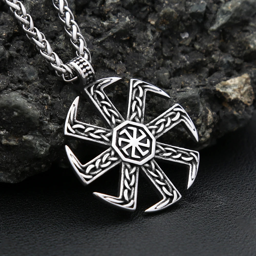 Kolovrat Sun Wheel Pendant Necklace (316L)