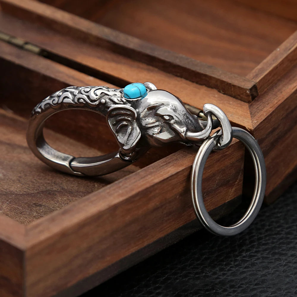 Vintage Punk Schlüsselanhänger aus 316L Edelstahl mit Elefantenmotiv für Damen und Herren – Modischer Biker-Tier-Schlüsselanhänger, Schmuckgeschenk-Accessoire