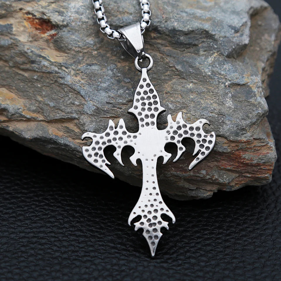 Gothic Flame Cross Pendant Necklace (316L)