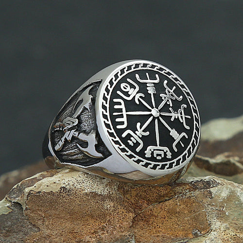Anillo de brújula vikinga vintage de acero inoxidable para hombres y niños, anillos nórdicos vikingos de doble hacha, amuleto de moda, joyería mitológica, regalos.