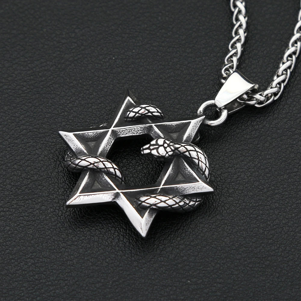Star of David & Snake Pendant Necklace (316L)