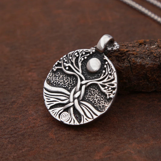 Modischer Vintage-Anhänger „Lebensbaum“ im nordischen Wikingerstil für Herren, Edelstahl, Yggdrasil-Halskette, Amulett, Schmuckgeschenk, Großhandel