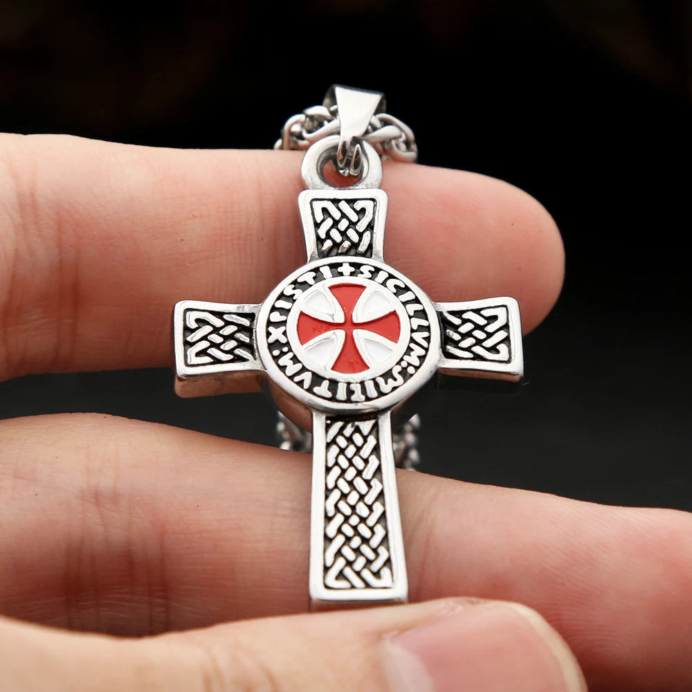 Templar Cross Shield Pendant Vintage Red Emblem (316L)