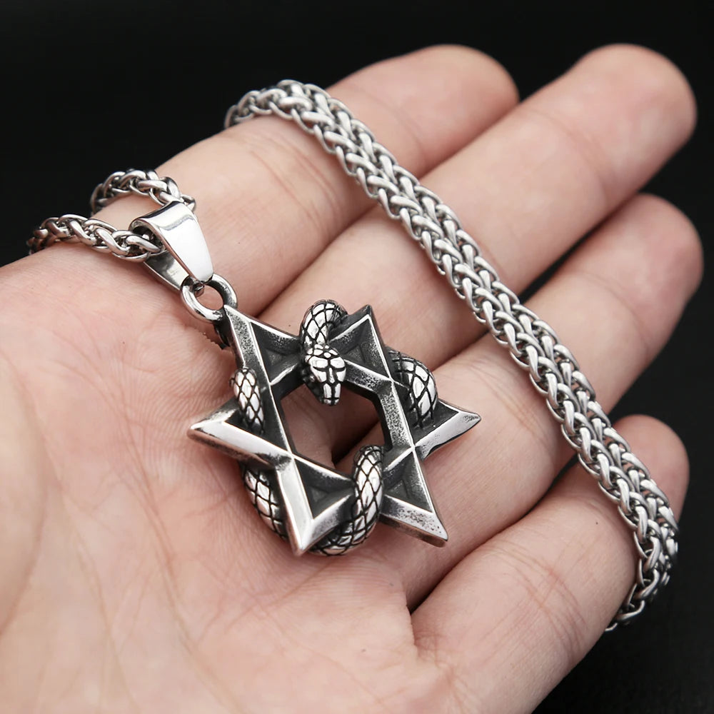 Star of David & Snake Pendant Necklace (316L)