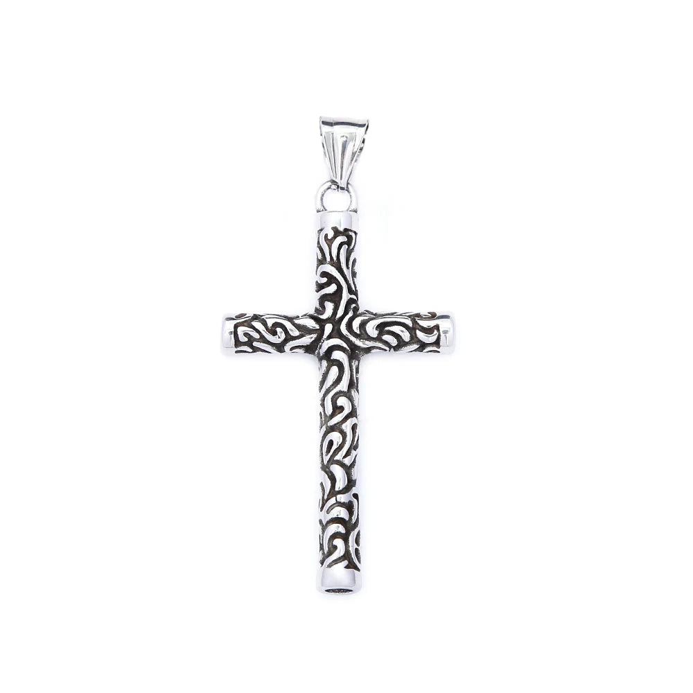 Engraved Cross Pendant Necklace (316L)