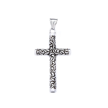 Engraved Cross Pendant Necklace (316L)