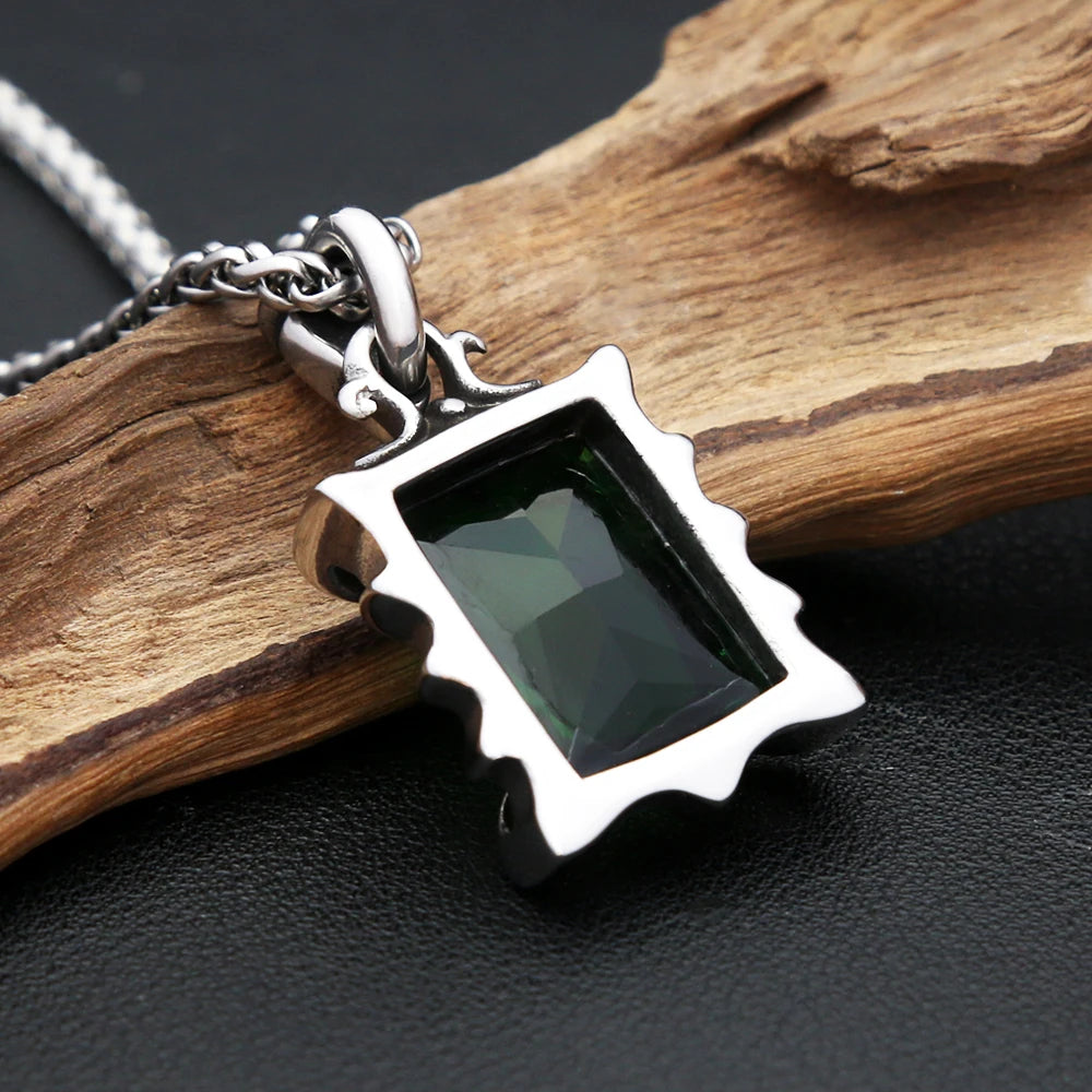 Collar con colgante de piedra de color rojo, negro, azul y verde vintage para hombre y mujer, de acero inoxidable, estilo punk, joyería para parejas, envío directo