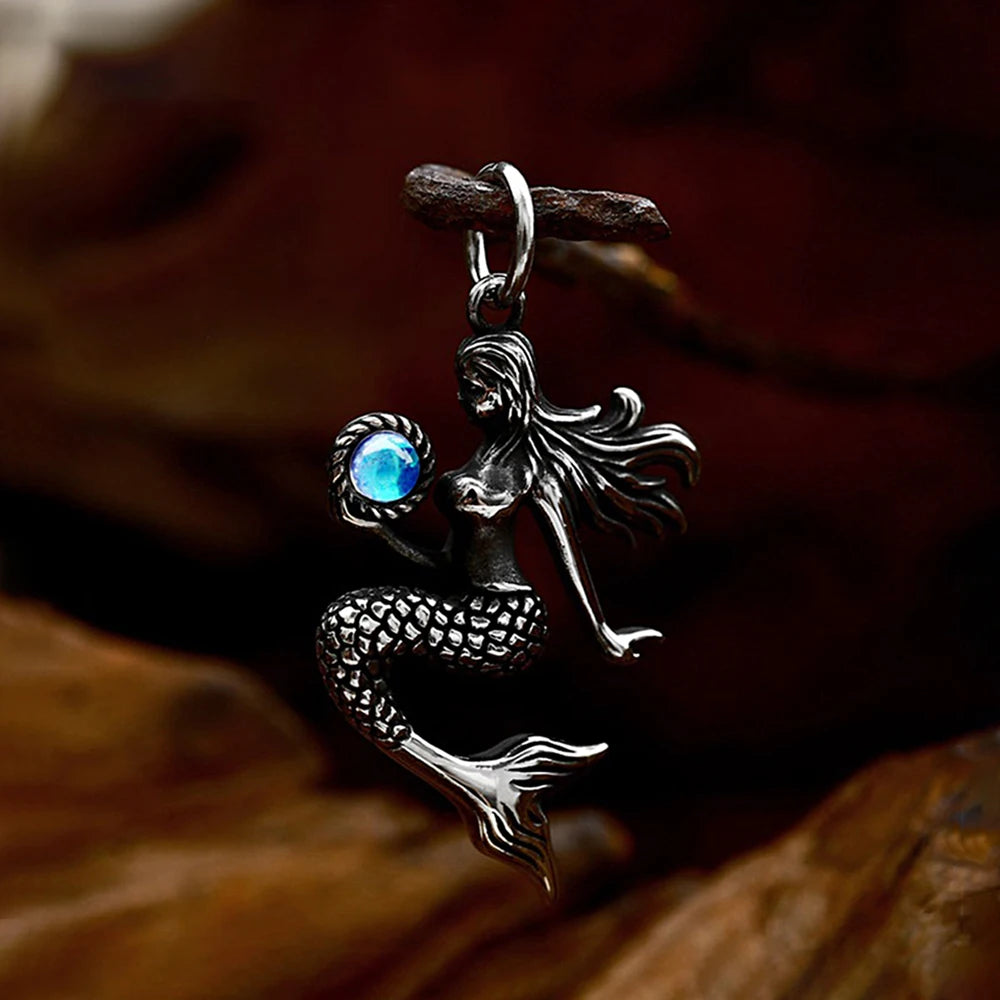 Collar de sirena con diseño creativo de moda retro, estilo punk, de acero inoxidable, para hombres y mujeres, con colgante de animal, joyería única, regalos, envío directo