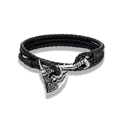 Pulsera de acero inoxidable con hacha vikinga para hombre, amuleto de lobo de cuero, hecha a mano, para hombre y mujer, joyería de moda para motociclistas al aire libre, regalo