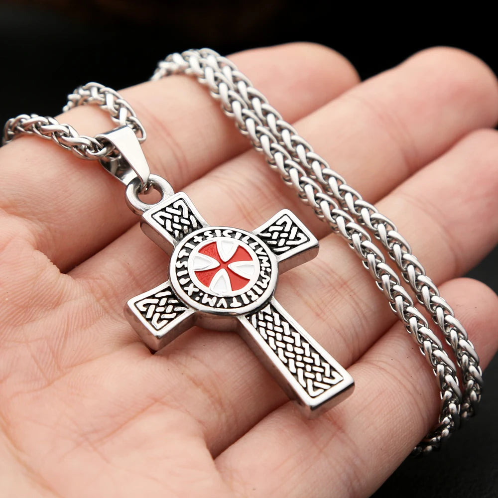 Templar Cross Shield Pendant Vintage Red Emblem (316L)