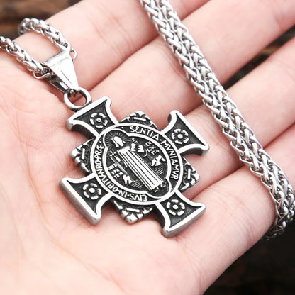 Vintage Saint Benedict Cross Pendant Necklace (316L)