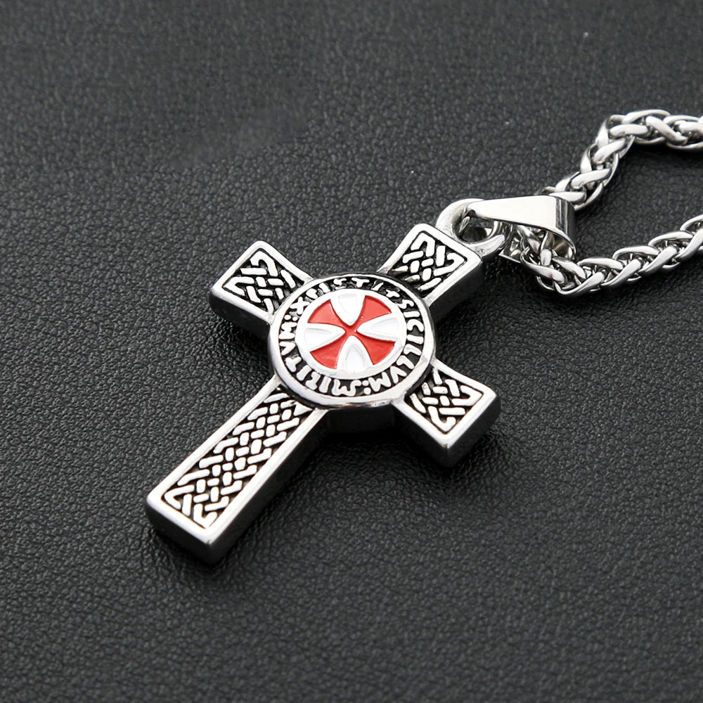Templar Cross Shield Pendant Vintage Red Emblem (316L)