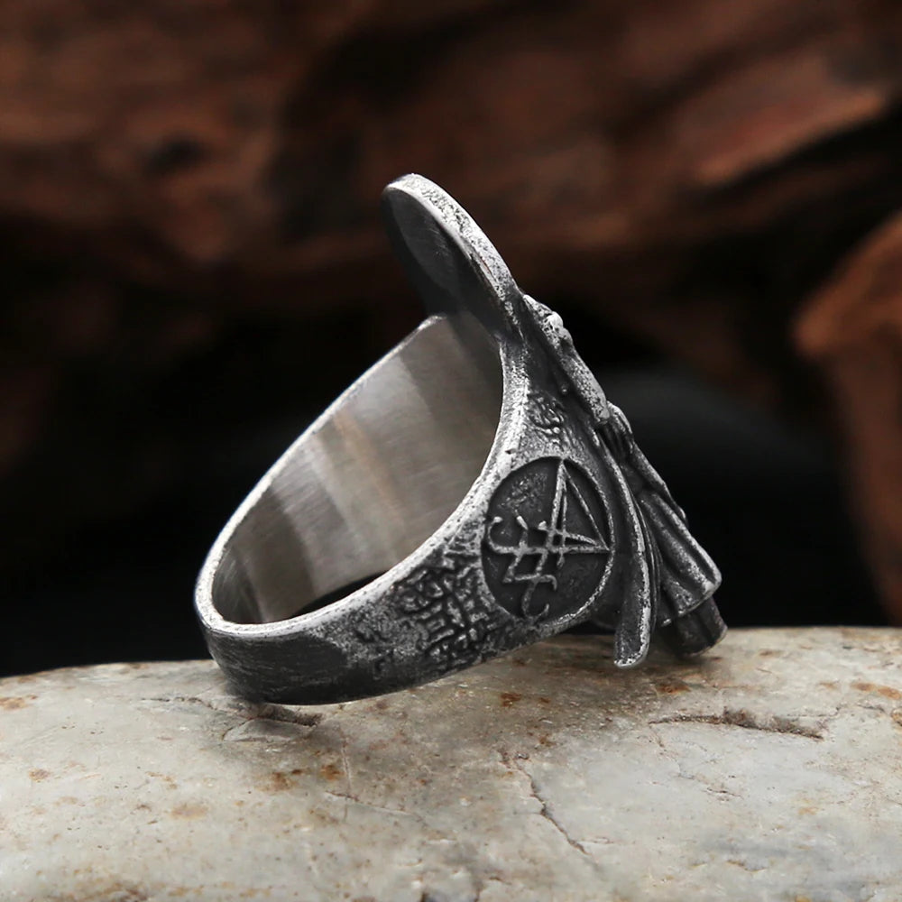 Vintage Gothic Lucifer Satanic Siegelringe für Herren, modischer Punk-Edelstahl-Anubis-Ring, heidnischer Schmuck, Geschenkidee, Dropshipping