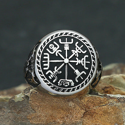 Anillo de brújula vikinga vintage de acero inoxidable para hombres y niños, anillos nórdicos vikingos de doble hacha, amuleto de moda, joyería mitológica, regalos.