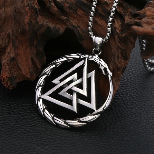 Modischer Vintage-Wikinger-Drachenanhänger im Punk-Stil aus 316L Edelstahl, Wikinger-Valknut-Halskette für Herren, Domineering Jewelry Großhandel
