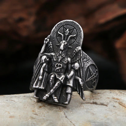 Vintage Gothic Lucifer Satanic Siegelringe für Herren, modischer Punk-Edelstahl-Anubis-Ring, heidnischer Schmuck, Geschenkidee, Dropshipping