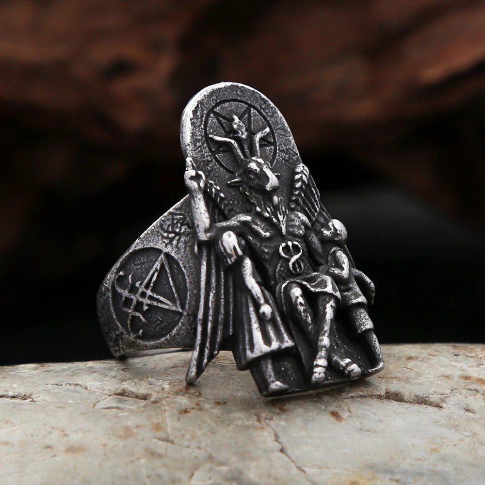 Vintage Gothic Lucifer Satanic Siegelringe für Herren, modischer Punk-Edelstahl-Anubis-Ring, heidnischer Schmuck, Geschenkidee, Dropshipping