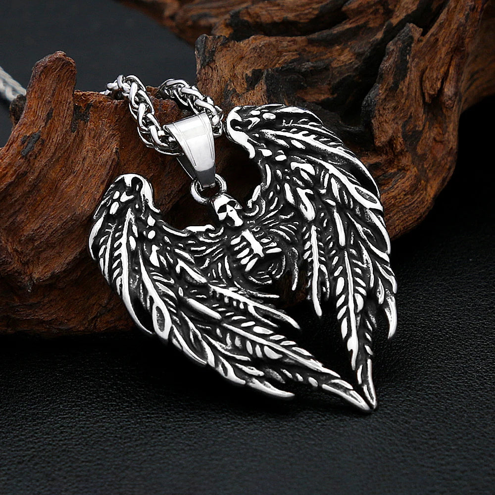 Gothic Skull Angel Wings Necklace (316L)