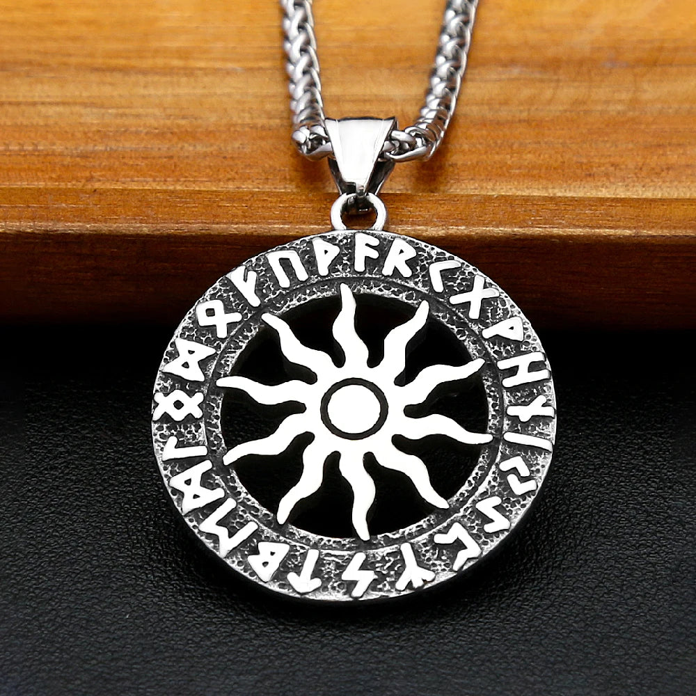 Apollo Sun God Viking Rune Pendant Necklace (316L)