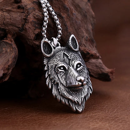 Viking Wolf Head Pendant Necklace (316L)