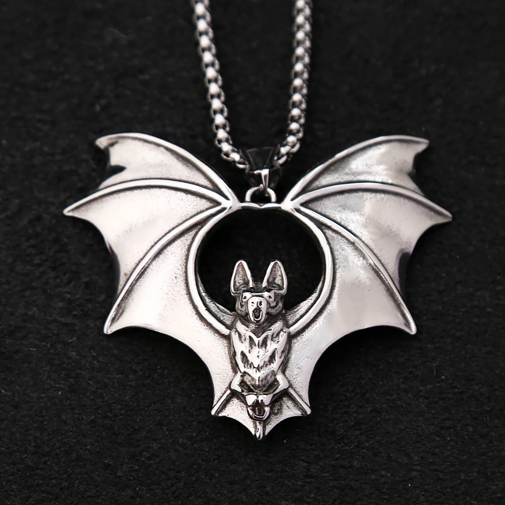 Collar con colgante de murciélago punk para hombre y niño, nuevo diseño, de acero inoxidable, estilo motero, amuleto de moda, joyería, envío directo