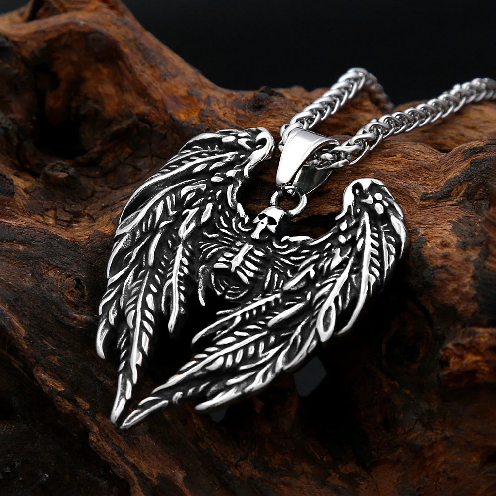 Gothic Skull Angel Wings Necklace (316L)