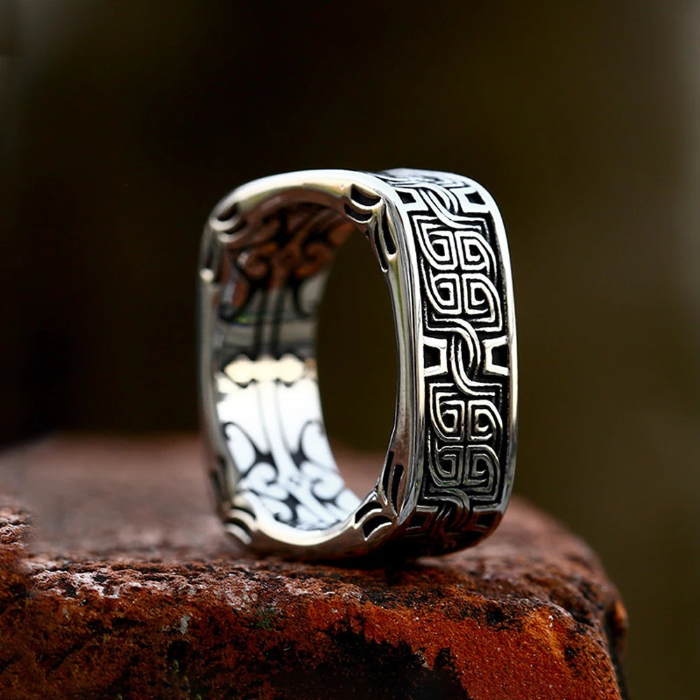 Viking Rune Floral Ring (316L)