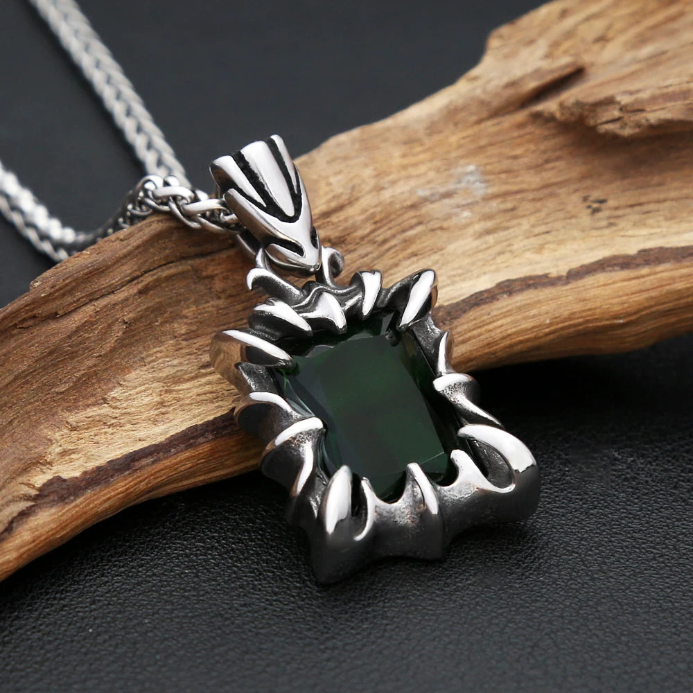 Collar con colgante de piedra de color rojo, negro, azul y verde vintage para hombre y mujer, de acero inoxidable, estilo punk, joyería para parejas, envío directo