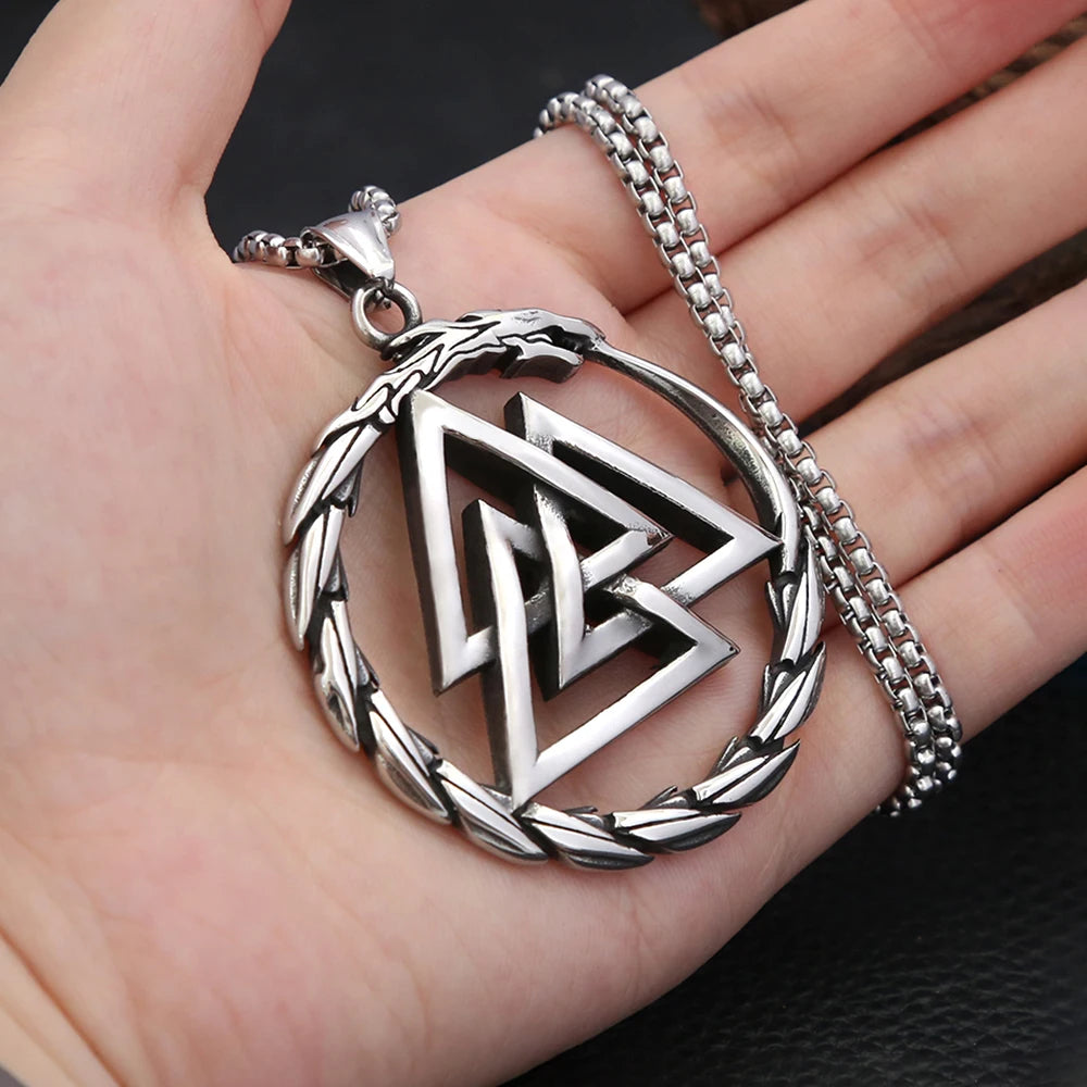 Modischer Vintage-Wikinger-Drachenanhänger im Punk-Stil aus 316L Edelstahl, Wikinger-Valknut-Halskette für Herren, Domineering Jewelry Großhandel
