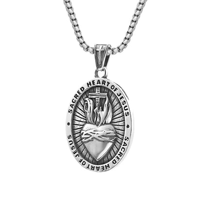 Collar vintage de moda con el Sagrado Corazón de Jesús para hombres y mujeres, colgante de cruz religiosa de acero inoxidable 316L, amuleto de motociclista, joyería
