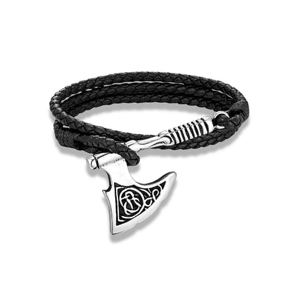 Pulsera de acero inoxidable con hacha vikinga para hombre, amuleto de lobo de cuero, hecha a mano, para hombre y mujer, joyería de moda para motociclistas al aire libre, regalo