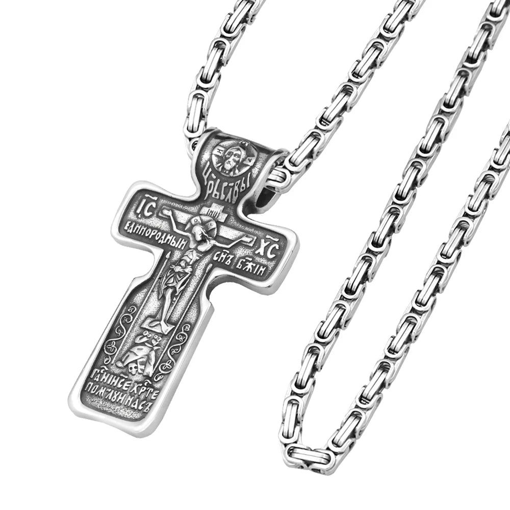 Vintage Jesus-Kreuz-Anhänger-Halsketten für Herren, Edelstahl 316L, religiöse Halskette, modisches Amulett, Punk-Schmuck, Geschenkidee