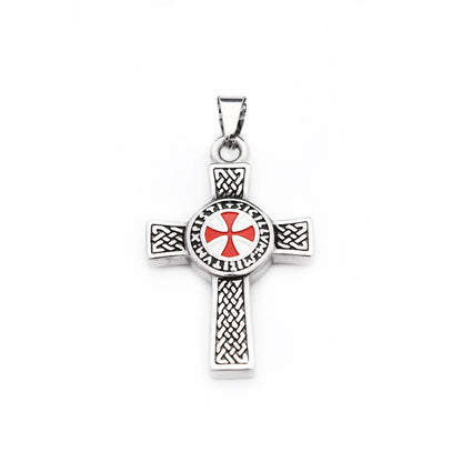 Templar Cross Shield Pendant Vintage Red Emblem (316L)