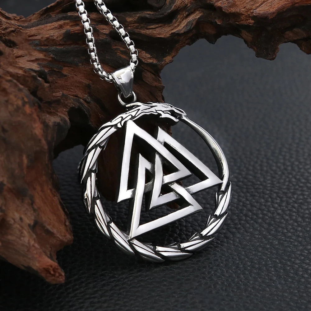 Modischer Vintage-Wikinger-Drachenanhänger im Punk-Stil aus 316L Edelstahl, Wikinger-Valknut-Halskette für Herren, Domineering Jewelry Großhandel
