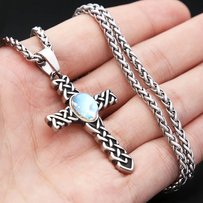Knot Cross Pendant (316L) – Blue Stone
