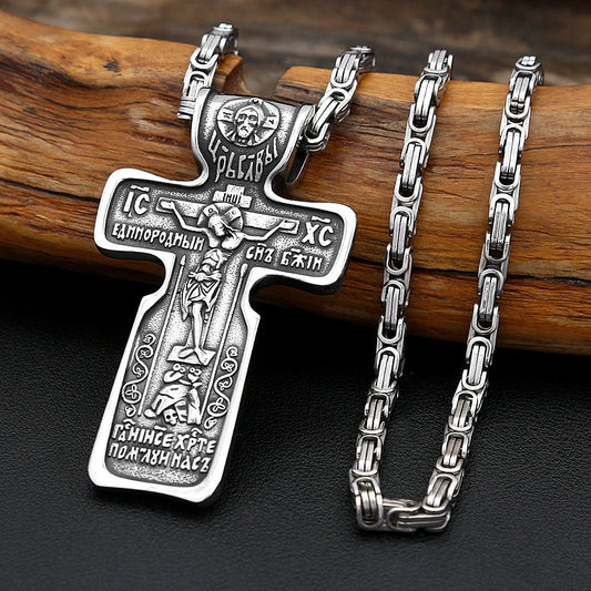 Vintage Jesus-Kreuz-Anhänger-Halsketten für Herren, Edelstahl 316L, religiöse Halskette, modisches Amulett, Punk-Schmuck, Geschenkidee