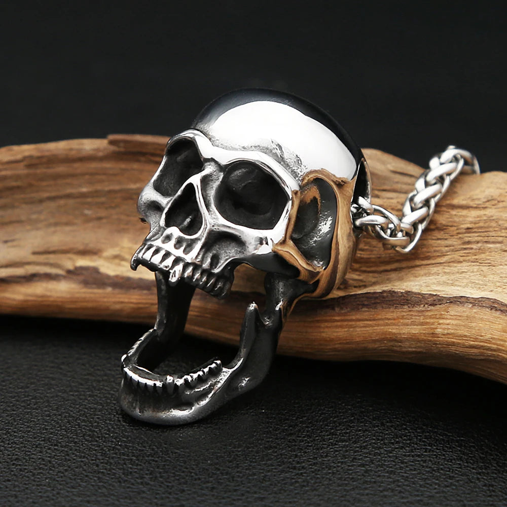 Gothic Polished Skull Pendant Necklace (316L)