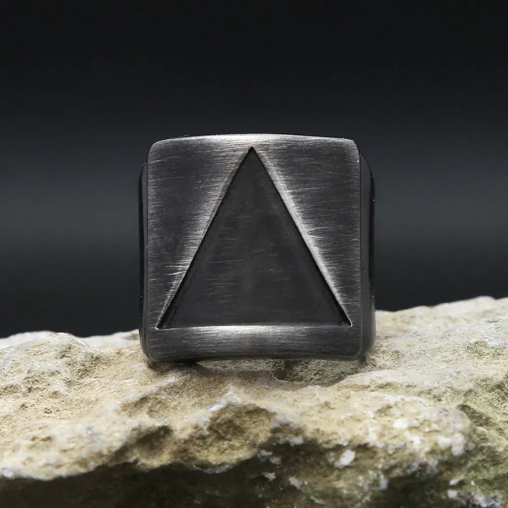 Matte Black Triangle Signet Ring (316L)