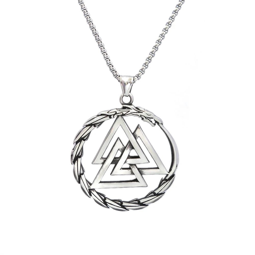 Modischer Vintage-Wikinger-Drachenanhänger im Punk-Stil aus 316L Edelstahl, Wikinger-Valknut-Halskette für Herren, Domineering Jewelry Großhandel