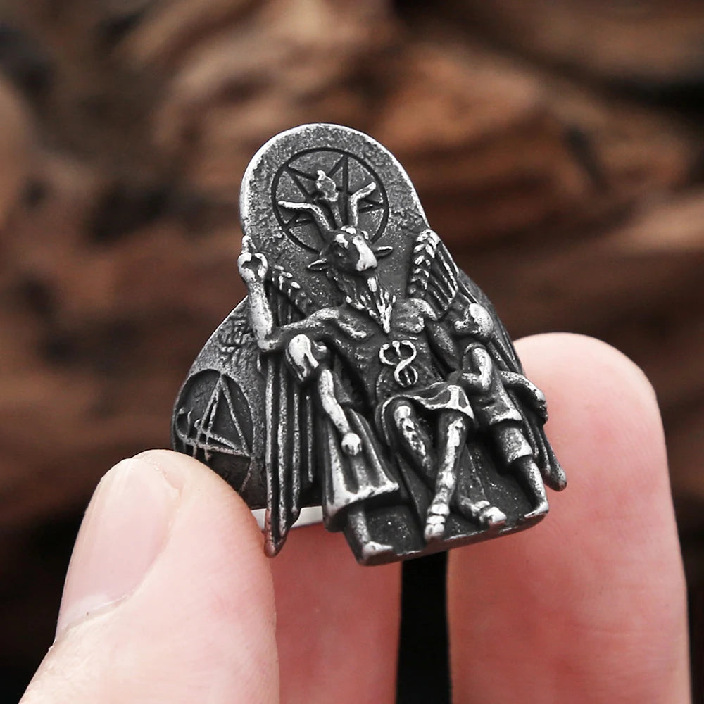 Vintage Gothic Lucifer Satanic Siegelringe für Herren, modischer Punk-Edelstahl-Anubis-Ring, heidnischer Schmuck, Geschenkidee, Dropshipping