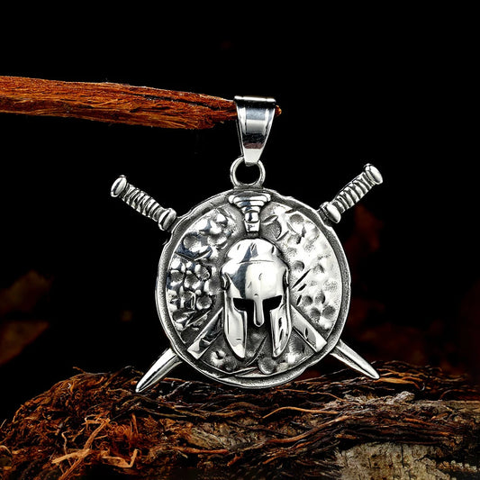 Viking Warrior Sword & Shield Pendant Necklace (316L)