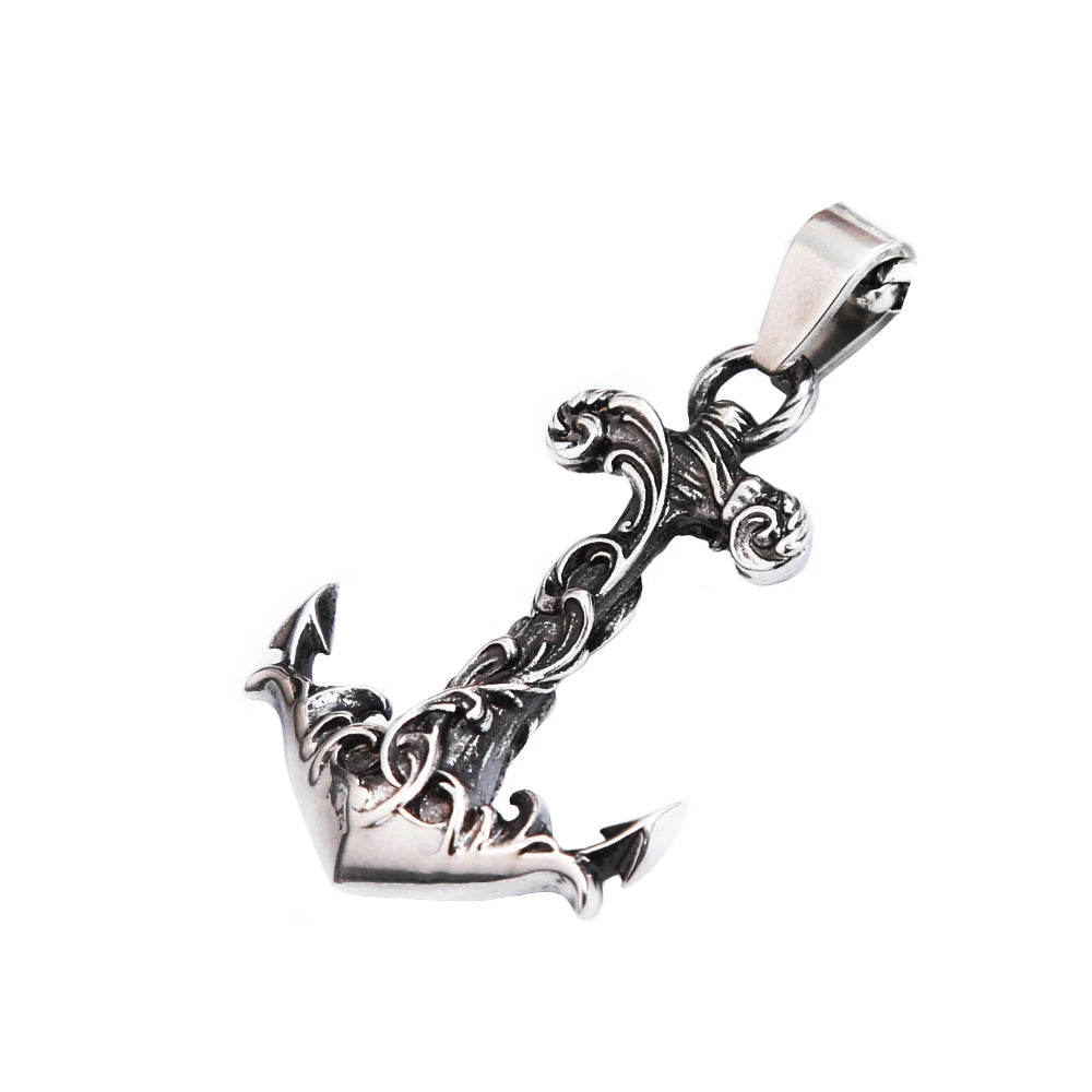Colgante de ancla vikinga nórdica vintage, estilo punk hip hop, de acero inoxidable 316L, para hombres y mujeres, joyería de moda al por mayor.