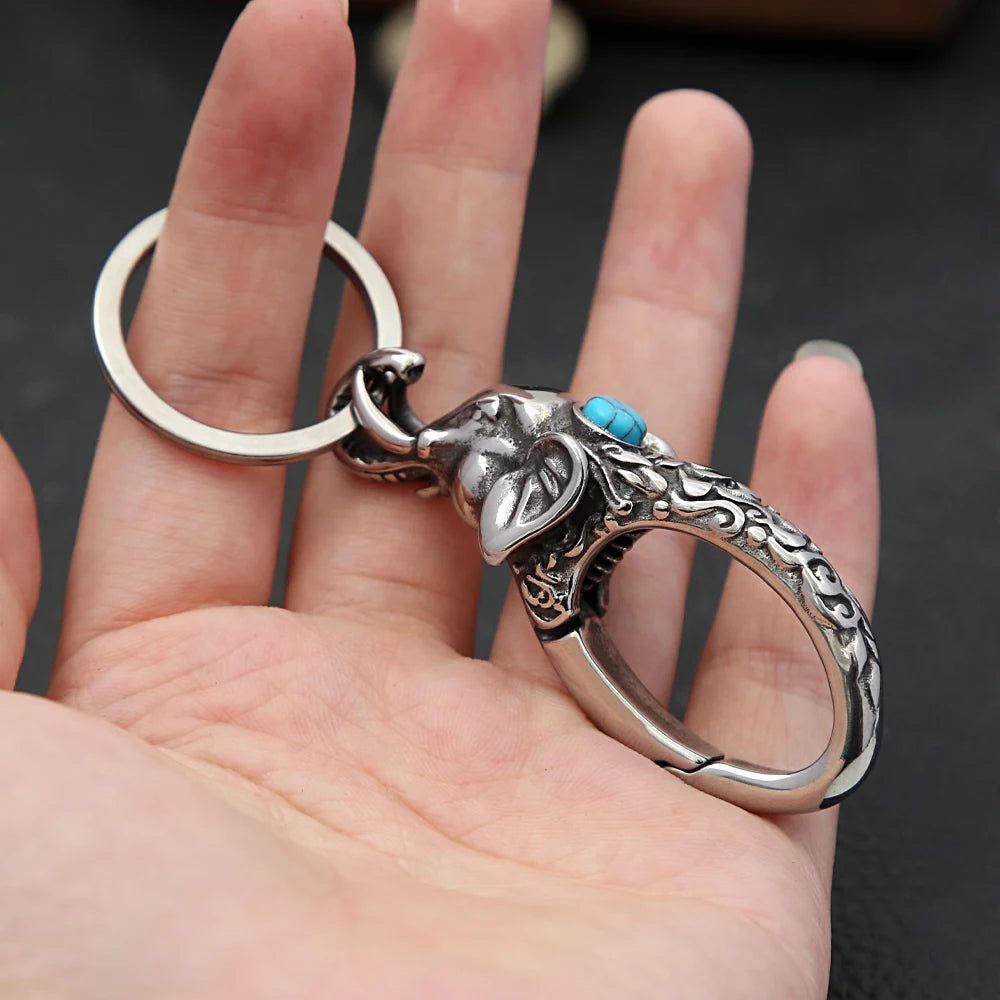 Vintage Punk Schlüsselanhänger aus 316L Edelstahl mit Elefantenmotiv für Damen und Herren – Modischer Biker-Tier-Schlüsselanhänger, Schmuckgeschenk-Accessoire