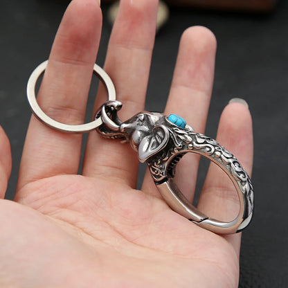 Vintage Punk Schlüsselanhänger aus 316L Edelstahl mit Elefantenmotiv für Damen und Herren – Modischer Biker-Tier-Schlüsselanhänger, Schmuckgeschenk-Accessoire