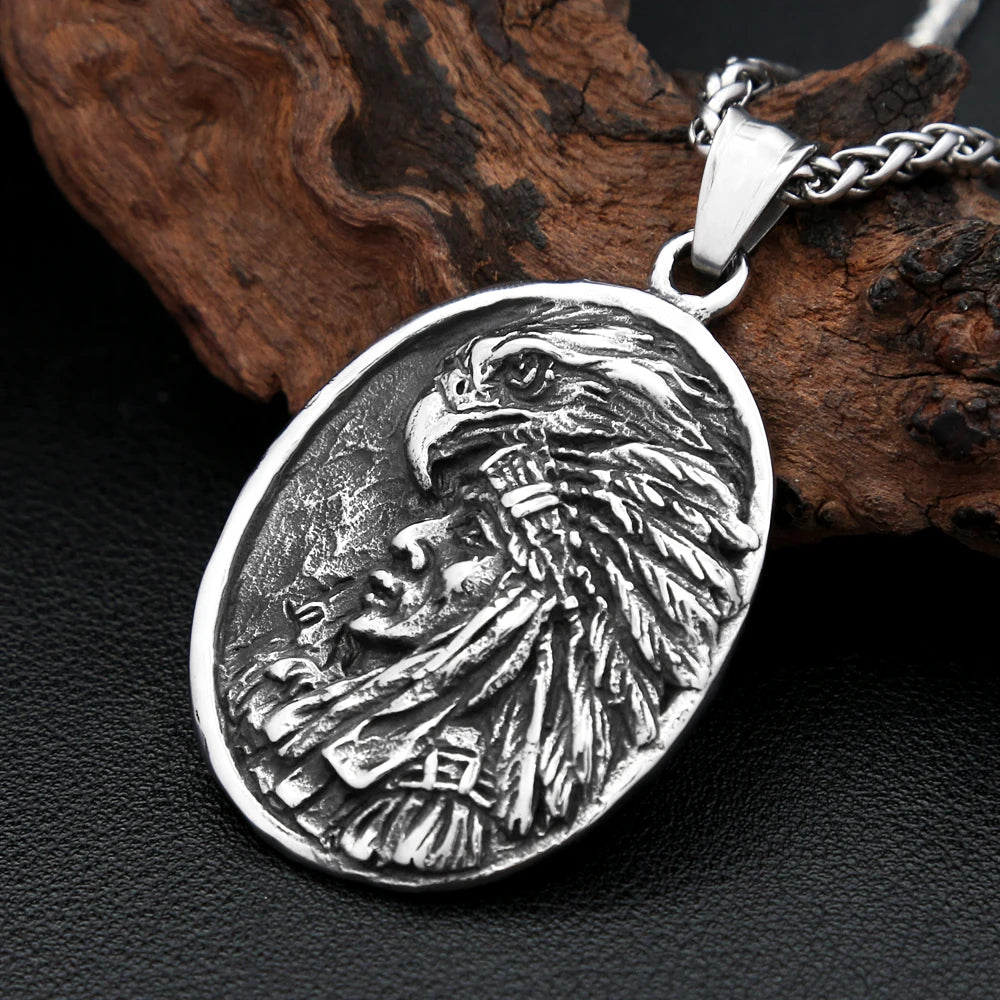Indian Chief Eagle Pendant Necklace (316L)